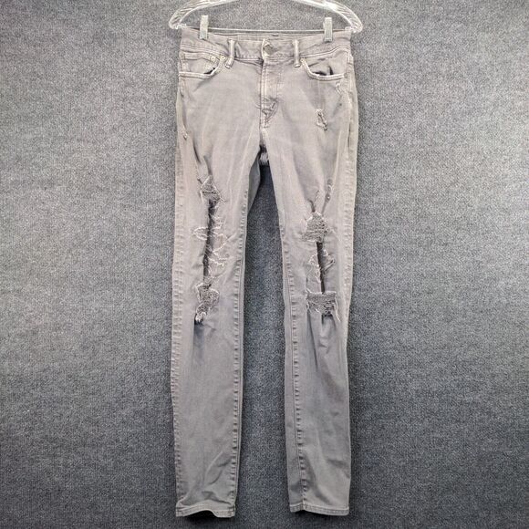 American Eagle Next Level Stretch Distressed Jeans Mens 28x34 Gray 5-Pocket - Picture 2 of 11